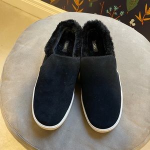 Toms Sunrise Faux Fur Black Suede Mule